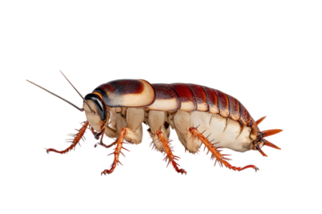 Close up of a reddish brown cockroach.