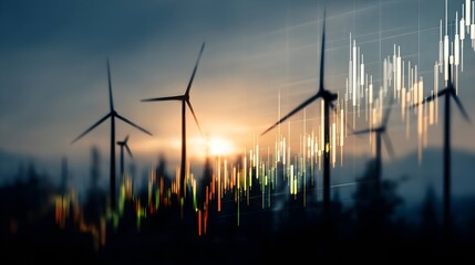 Increase in electricity prices on the world market. Green energy in full development.Investment finance chart,stock market business and exchange financial growth graph