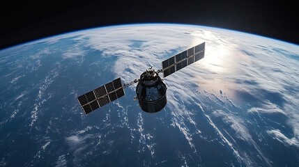 Satellite Orbit PNG with Earth Background and Digital Network Overlay for Space Communication and Science-Themed Illustrations