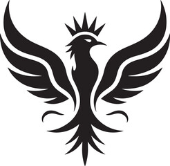 Black And White Minimalist Phoenix Logo Design With Crown Vector Graphic bird