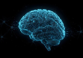 Obraz premium Digital Brain with Circuitry and Neural Connections