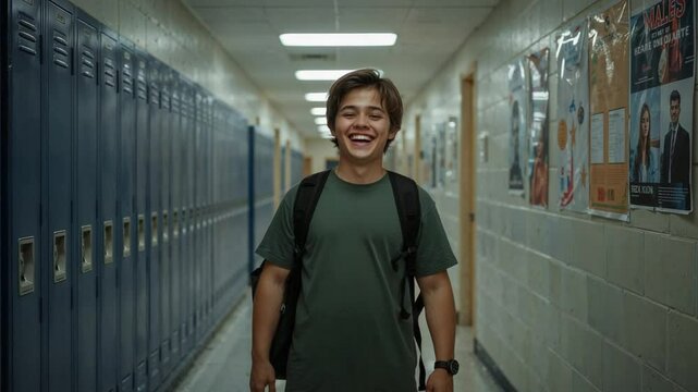 Middle Schooler Walking Through Hallway on First Day

