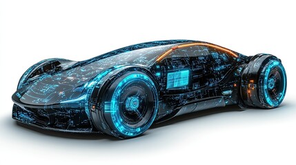 Self-Driving Car PNG with Sensors and Futuristic Interface on White Background for Autonomous Vehicles, AI, and Smart-Tech Illustrations