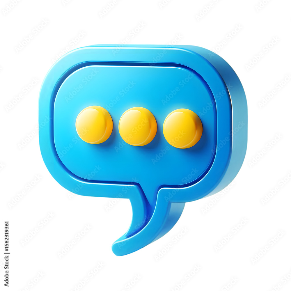 Fototapete 3d blue speech bubble with three yellow dots representing typing or thinking isolated on transparent