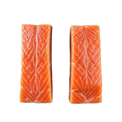 Fresh Raw Salmon Fillet with Vibrant Orange Color and Distinctive Marbling Isolated on White Background