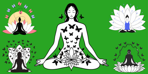 Meditating Female Silhouette Formed from Soft Origami Cranes and Floating Paper Swirls in a Gentle Breeze