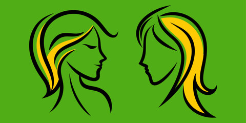 Minimalist Abstract Female Face Silhouette with Flowing Tribal Style Curved Shapes on White Background