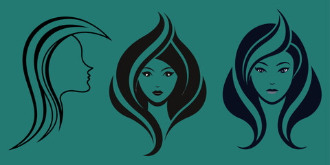 Minimalist Female Face Silhouette Merged with Fluid Ink Strokes and Organic Curves on White Background