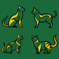 Minimalist Geometric Cat Silhouette in Elegant Black and White Vector Design