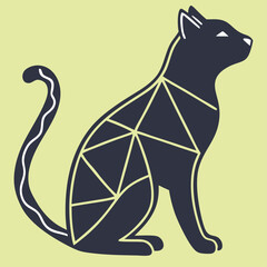 Minimalist Geometric Cat Silhouette in Elegant Black and White Vector Design