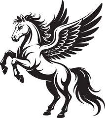 Black White Vector Illustration Winged Horse Majestic Pose Mythological Creature Stylized Design Graphic Art