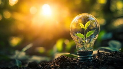 Plant growing in a lightbulb