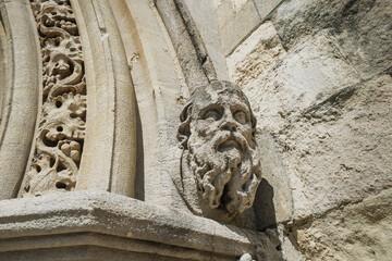  Carved Stone Figure Sculpted on Historic Cathedral Wall Detail