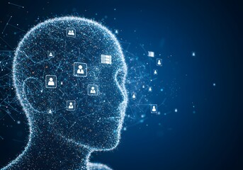 Obraz premium AI Human Head with User Data and Information Flow