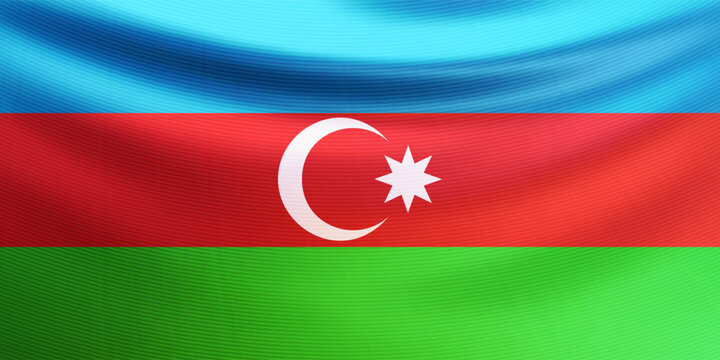 Realistic wavy national flag of the Republic of Azerbaijan. Patriotic symbol country Azerbaijan for Independence day, Victory day. 3d vector illustration - Powered by Adobe