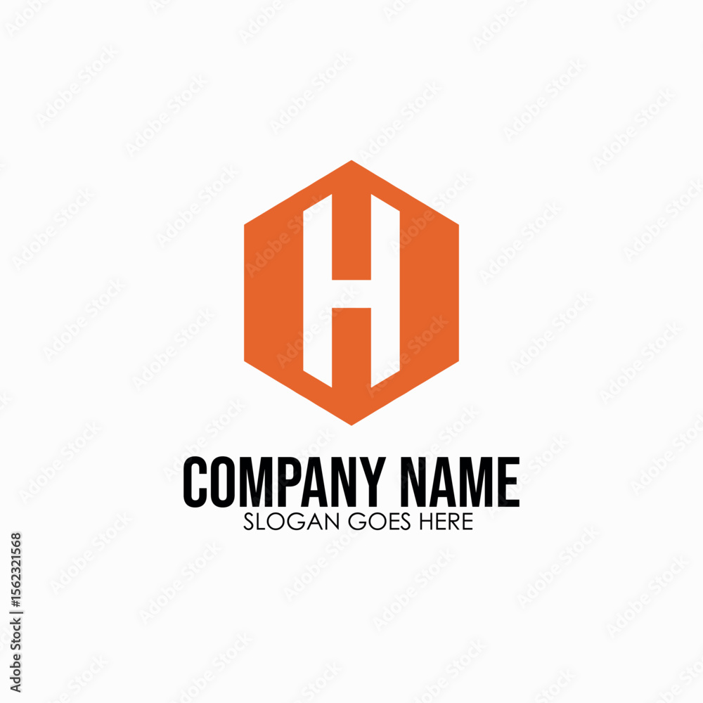 Fototapete angular orange hexagon with negative space forming the letter h, bold and modern