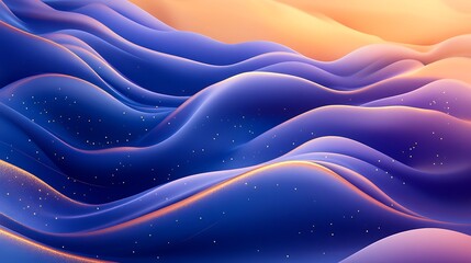 Abstract blue and gold waves background with glowing particles for modern designs