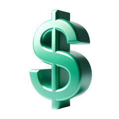 Obraz premium Shiny green 3d dollar sign symbol isolated on transparent background