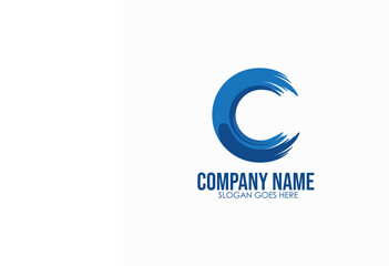 Abstract blue logo resembling the letter 'C' formed with a curved wave or brushstroke style