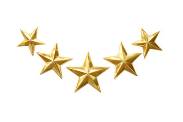 Five gold stars in a curved arc.  Rating, quality, excellence.