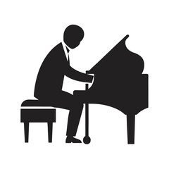Musician Playing Grand Piano Silhouette