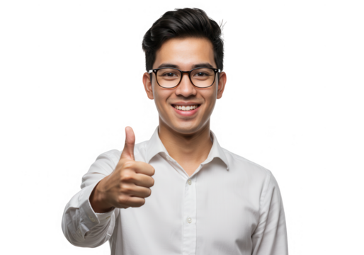 Young man smiling and giving thumbs up isolated on transparent background
