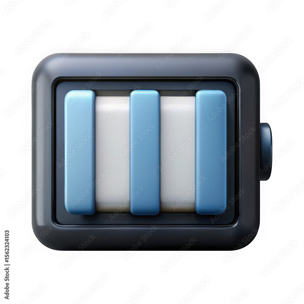 Fototapete stylized 3d rendering of a battery icon with three blue bars and two white segments isolated on tran
