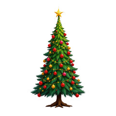 Festive Christmas Tree with Colorful Ornaments and Star Decoration for Holiday Celebrations and Seasonal Cheer
