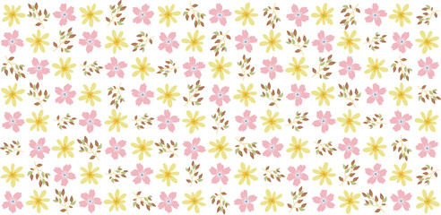 Seamless floral pattern with a subtle textile-inspired texture, combining soft botanical elements with a natural woven feel. Features hand-drawn flowers and organic leaves arranged