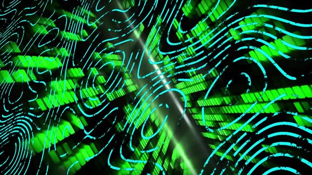 beam appearing at frame 2 starting bars shifting and contours pulsing forming concentric rings