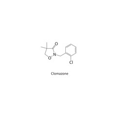 Clomazone skeletal structure. Herbicide compound schematic illustration. Simple diagram, chemical formula.
