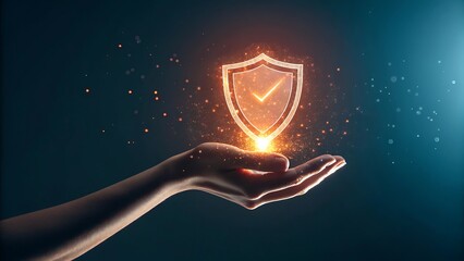 Cybersecurity and Data Protection Concept with Glowing Shield Icon in Hand
