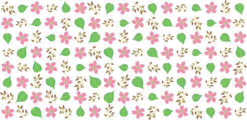 Seamless floral pattern with a subtle textile-inspired texture, combining soft botanical elements with a natural woven feel. Features hand-drawn flowers and organic leaves arranged
