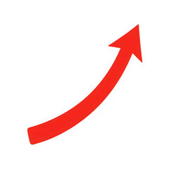 A bright red upward curving arrow indicating progress and growth isolated on transparent background