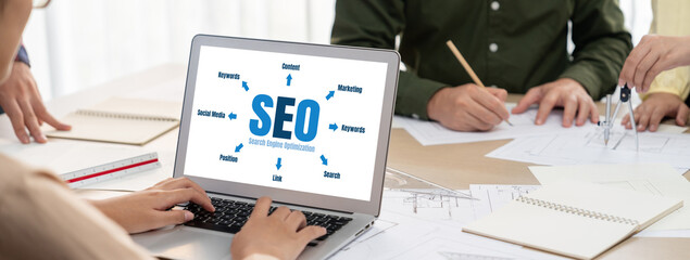 SEO search engine optimization for brisk e-commerce and online retail business showing on computer...