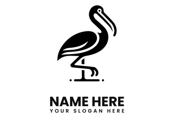 Stylized black pelican logo design, minimalist bird illustration for branding.