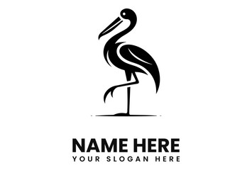 Silhouette of a stylized crane standing gracefully, with a beak and curved neck.