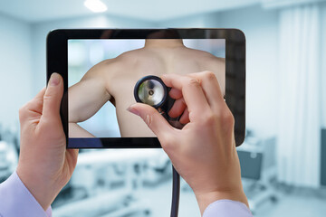 Doctor with tablet in virtual exam