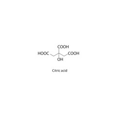 Citric acid skeletal structure. Tricarboxylic acid compound schematic illustration. Simple diagram, chemical formula.