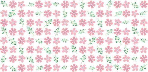 Seamless floral pattern with a subtle textile-inspired texture, combining soft botanical elements with a natural woven feel. Features hand-drawn flowers and organic leaves arranged