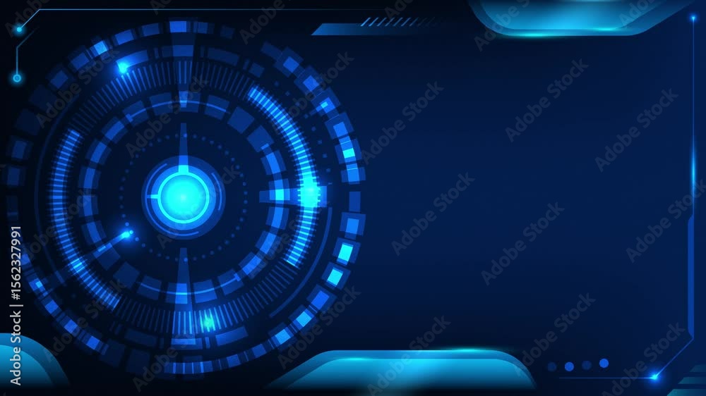 Poster futuristic blue hud interface circular digital elements high-tech frame design loopable on dark back