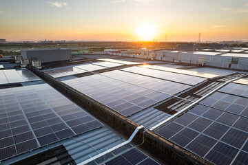 aerial view solar power station on rooftop