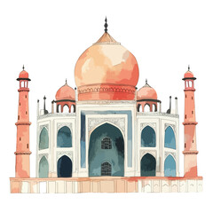 watercolor illustration of Taj Mahal clipart isolated