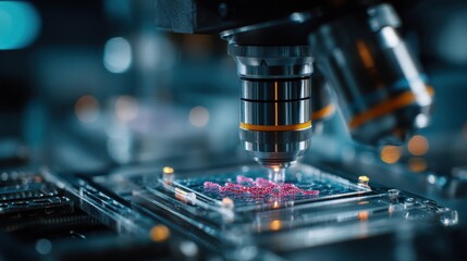 Gene editing visualized on a microscope slide in biotech zone
