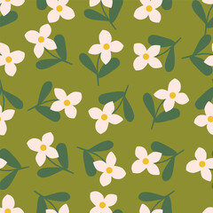 Cute vector floral seamless pattern. Colorful flowers background. Trendy repeat texture for fashion print, wallpaper or fabric.