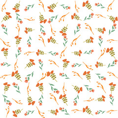 Seamless floral pattern with a subtle textile-inspired texture, combining soft botanical elements with a natural woven feel. Features hand-drawn flowers and organic leaves arranged