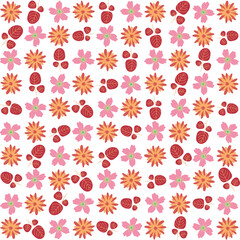 Seamless floral pattern with a subtle textile-inspired texture, combining soft botanical elements with a natural woven feel. Features hand-drawn flowers and organic leaves arranged