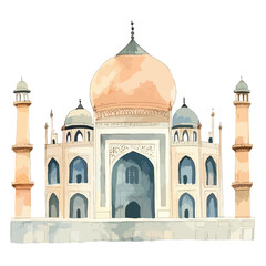 watercolor illustration of Taj Mahal clipart isolated