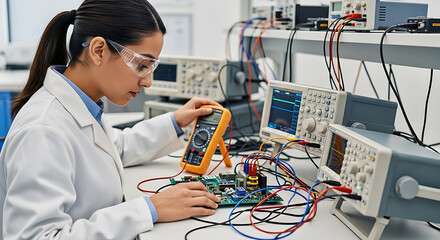 Electronics Technician Troubleshooting Hardware in Workshop