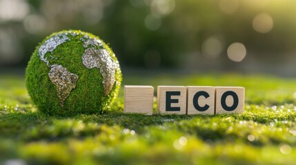 Sustainable planet concept with moss globe and cubes